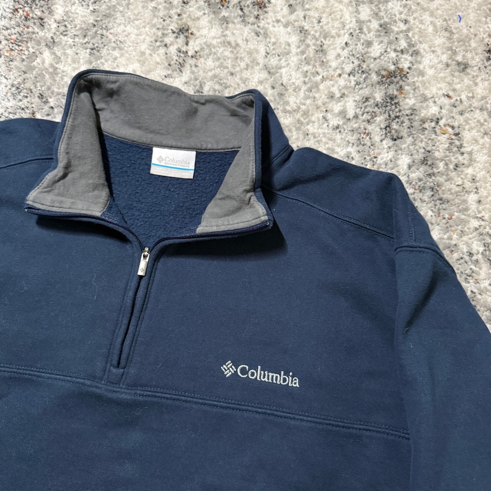 Columbia Mens XXL Navy Blue Quarter Zip Fleece Pullover Sweatshirt Mock Neck
